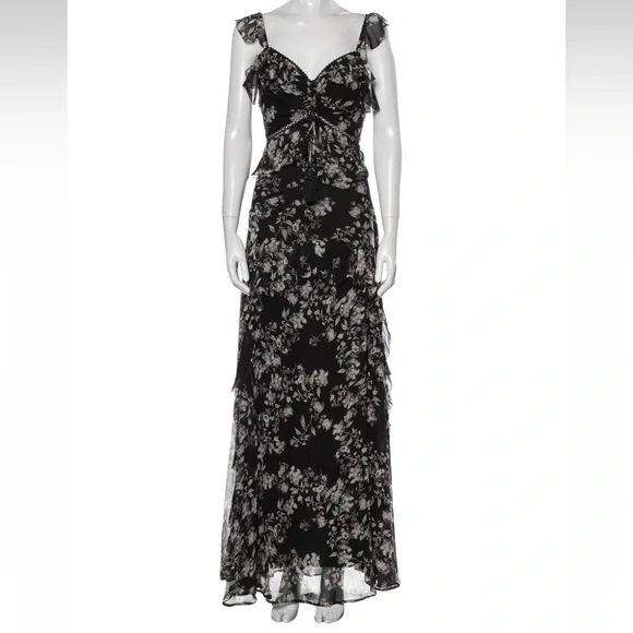 love sam black dress MO&Co. Noir Women's Silk Backless Spaghetti Black Maxi Dress Slit Detail Black Size S